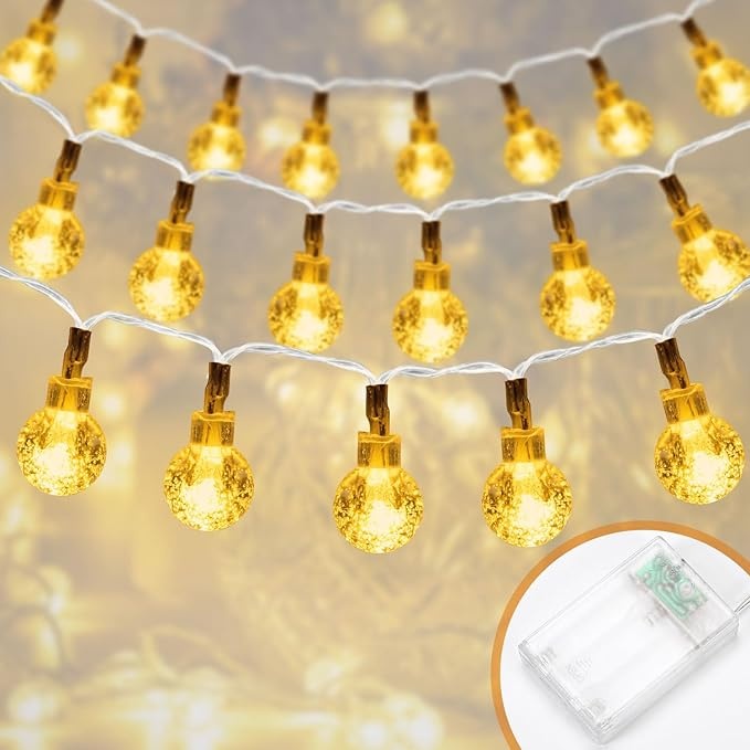 led lichterkette 10 m mit batterie, 80 kristallkugeln, wasserdicht, für innen und außen