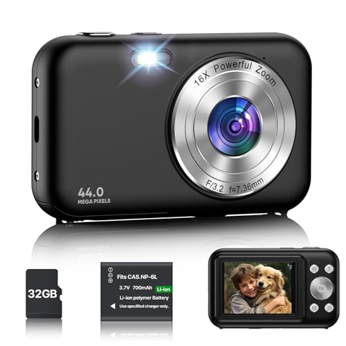 digitalkamera 44mp 1080p kompakcamera mit 32GB karte und digitalzoom für kinder schwarz