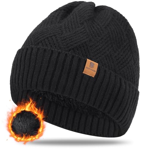 barfulker beanie mütze unisex schwarz, warme strickmütze mit fütterung für winter