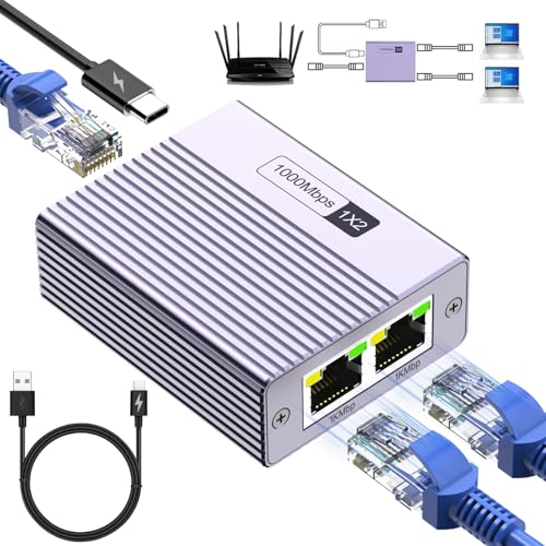 honpzz ethernet splitter 1 auf 2, 1000 mbps netzwerk switch mit type-c kabel