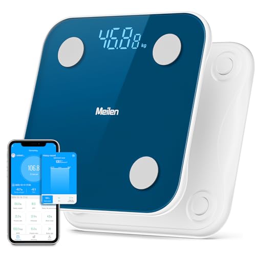 Produktbild: digitale personenwaage mit app, bmi gewicht fettanteil 180 kg blau
