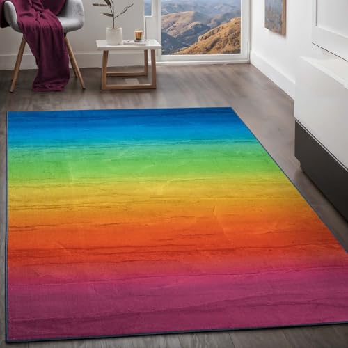 kurzflorteppich 120x170 cm, regenbogenfarben, graffiti modern für wohnzimmer, kinderzimmer, schlafzimmer