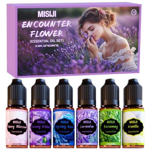 ätherische öle set für diffuser von misiji, aromatherapie geschenkset, duftöle, rose, kirschblüte, vanille, lavendel