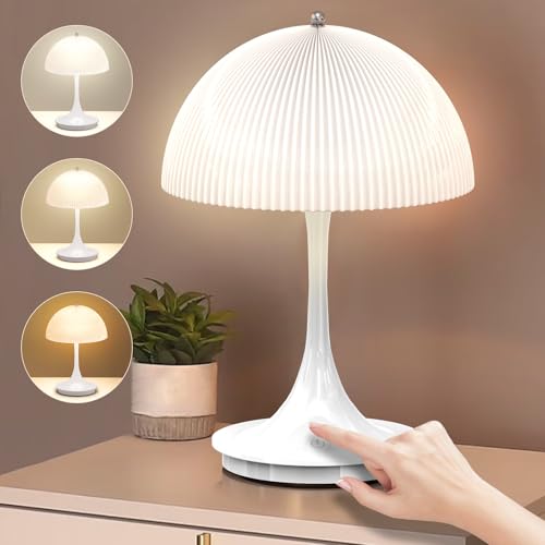 onherm kabellose tischlampe mit touch dimmer, 3 farbmodi, wiederaufladbar, weiß