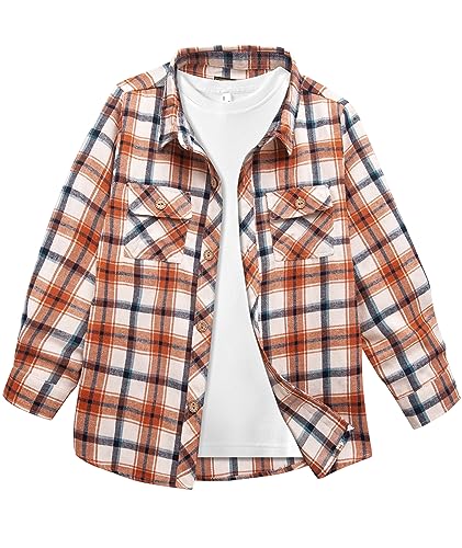 swisswell jungen kariertes flanellhemd langarm orange button down größe L