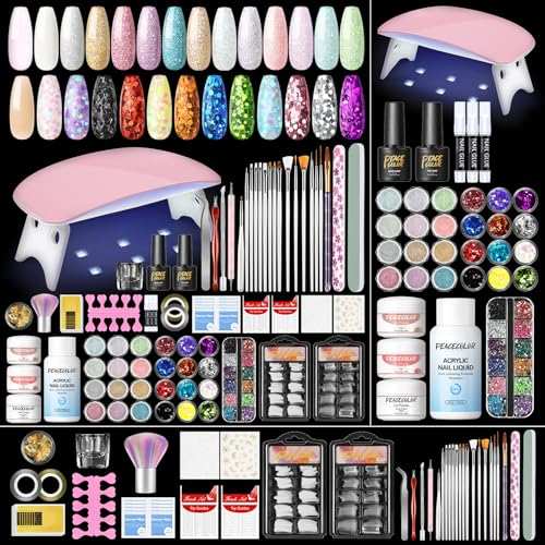 acryl nagelset starterset peaccolor mit uv led lampe, 27 farben acrylpulver, 30ml monomer liquid