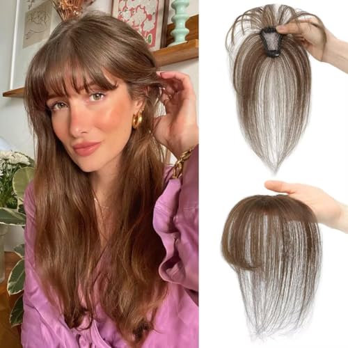 pony haarteil echthaar clip in bangs extension braun one piece für damen