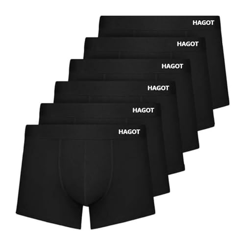 hagot herren boxershorts 6er set, modale unterhosen für männer, elastischer bund, L