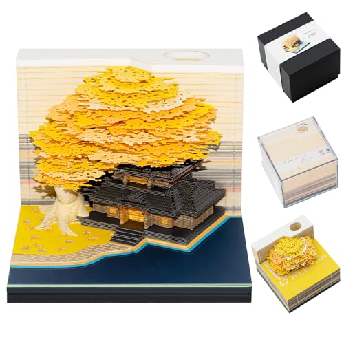 3D-kalender 2025 mit lampe und stifthalter, 3d-notizblock, DIY dekoration, gelbes baumhaus