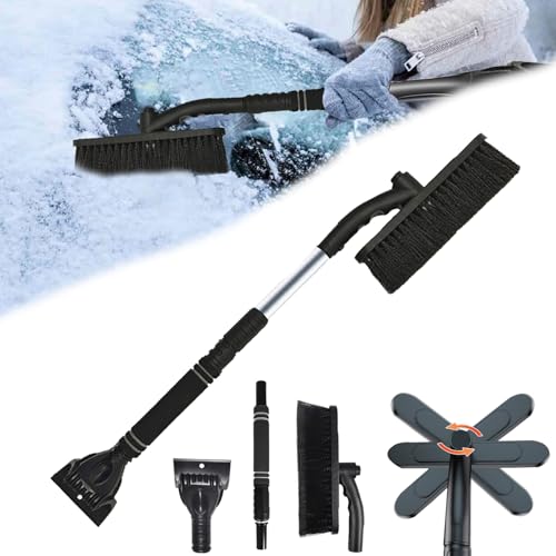 eiskratzer auto mit besen, yongsral 3-in-1 teleskop schneebesen, 80 cm schwarz