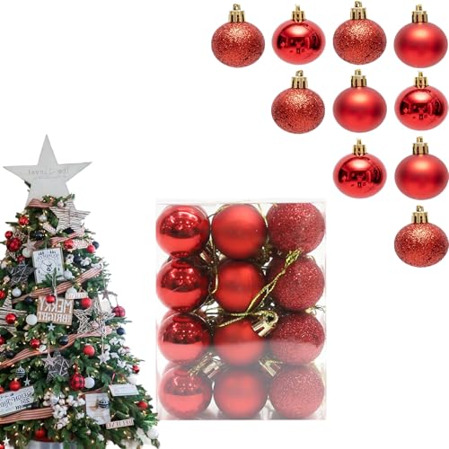 weihnachtskugeln rot 24 stück set, kunststoff christbaumschmuck, weihnachtsdeko