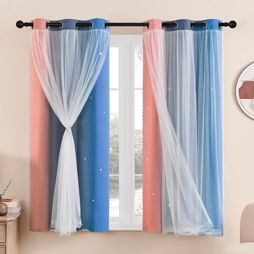 xiDi verdunkelungsvorhänge mit sternen, ösenvorhänge für kinderzimmer, 2 paneele H160  B86cm
