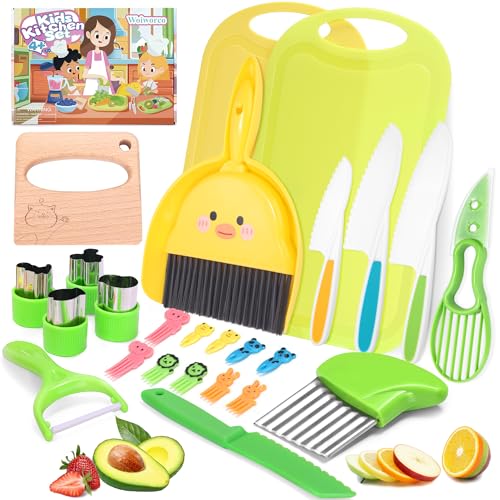 kindermesser set 26-teilig von woiworco für kinder, sicherheit, obst, gemüse, schneidebrett