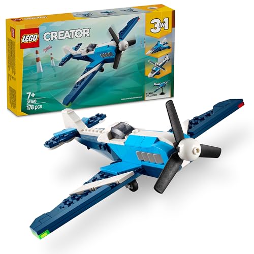 lego creator 3in1 flieger, rennflugzeug spielzeug, umbaubar in jet oder hubschrauber 31160