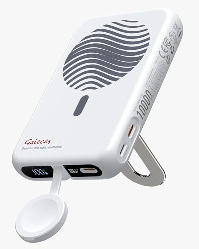 Produktbild: galeces powerbank 10000mah magnetisch faltbar wireless charger pd 20w für iphone 16/15/14/13/12 smartwatch (weiß)