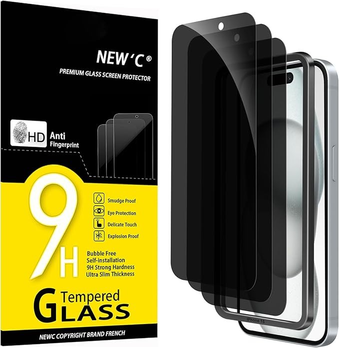 Sichtschutzfolie für iPhone 16/15, 3 Stück, Panzerglas, Anti Spy, 6,1 Zoll