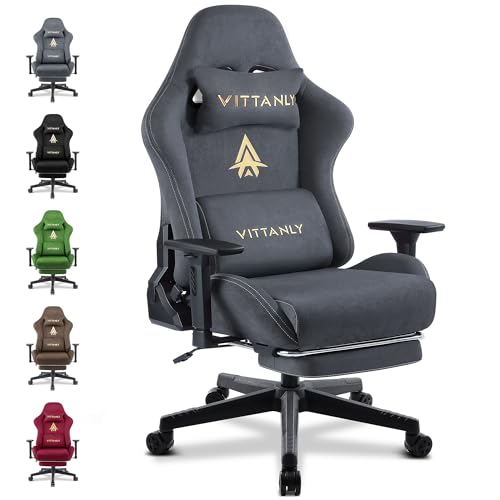 gaming stuhl vittanly, ergonomischer bürostuhl mit fußstütze, grau, atmungsaktiv