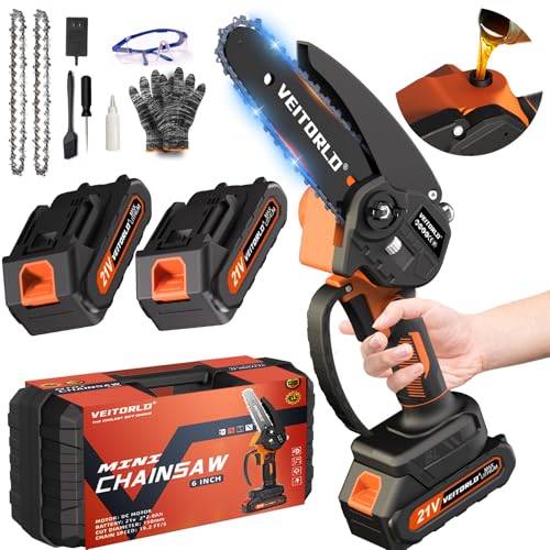 mini kettensäge 6 zoll mit 2 akku 2000mah, automatische ölsystem, weihnachtsgeschenk