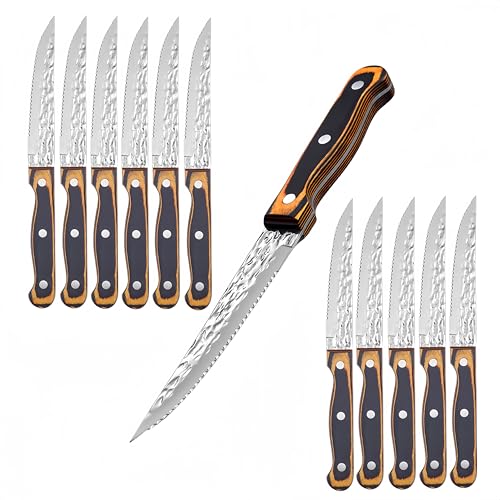 steakmesser-set sanhekit 8 teilig deutscher edelstahl geschmiedete klinge holzgriff full-tang design