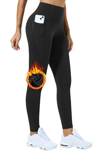 enjoyoga thermo leggings damen mit taschen, high waist sporthose für winter