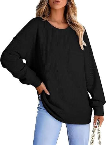 hawiland oversize langarmshirt damen rundhals fledermausärmel tunika schwarz S