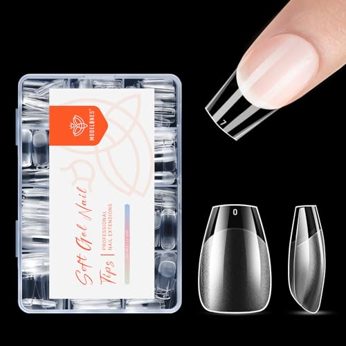 modellones nageltips set 216 stück, soft gel tips, pre-buff pmma nagelspitzen, kurze coffin