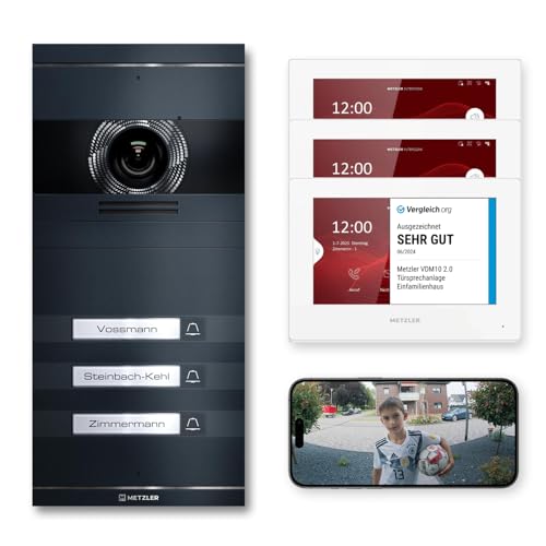 metzler vdm10 2.0 video sprechanlage set mit hd-kamera für 3 familienhaus, anthrazit