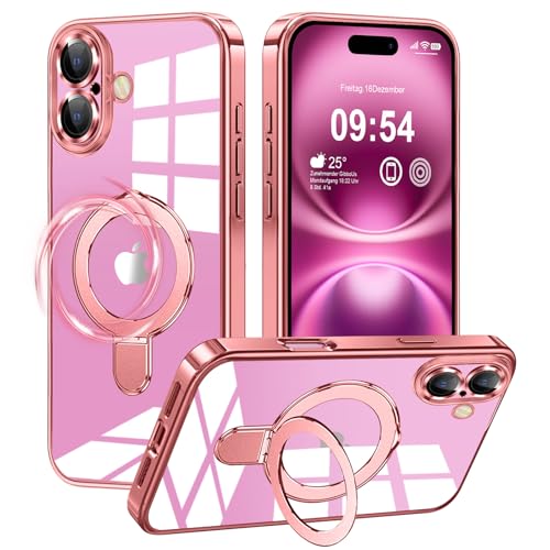 iPhone 16 hülle silikon transparent mag-safe, 2buyshop, stoßfest, mit ständer, kamerazschutz