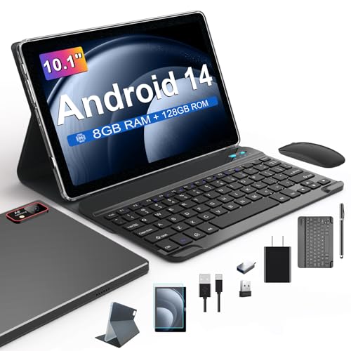 android 14 tablet 10 zoll, 8gb ram, 128gb rom, oktacore, 5g wifi, 13mp kamera, schwarz