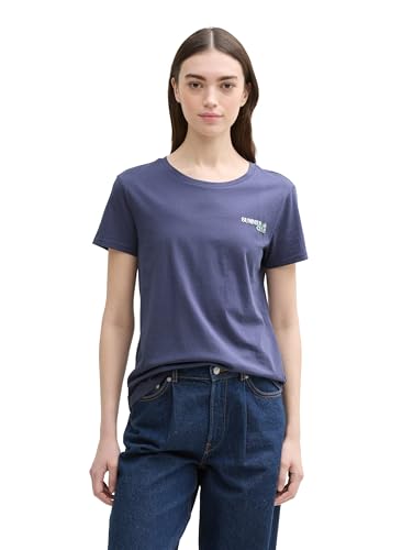 tom tailor denim damen t-shirt foggy ocean blue mit schriftzug gr. l