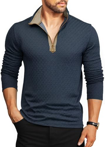 Produktbild: Danfiki Herren Poloshirt Langarm Zip Neck Waffel Raglan Pullover