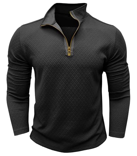 Produktbild: Danfiki Herren Poloshirt Langarm Zip Neck Waffel Raglan Pullover