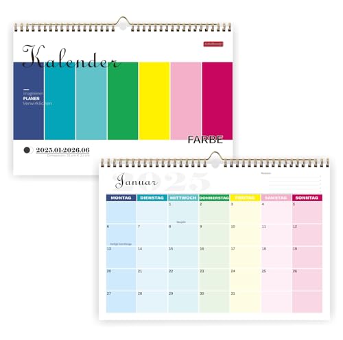 Saiwiimody Wandkalender 2025 A4 Querformat 18 Monate Familienplaner Natur 31 x 21 cm