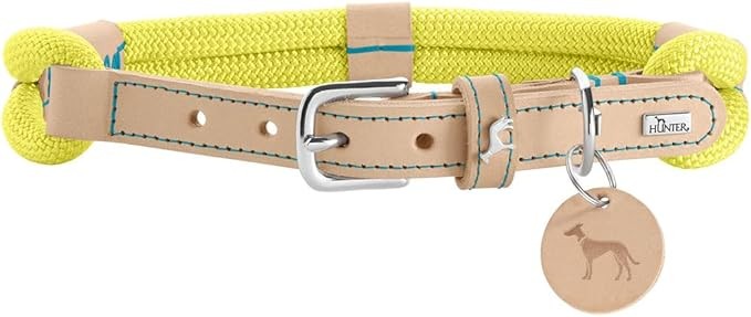 Hunter Hundehalsband Malia, Limette/Natur, Tau & Leder, Größe 50, Made in Germany