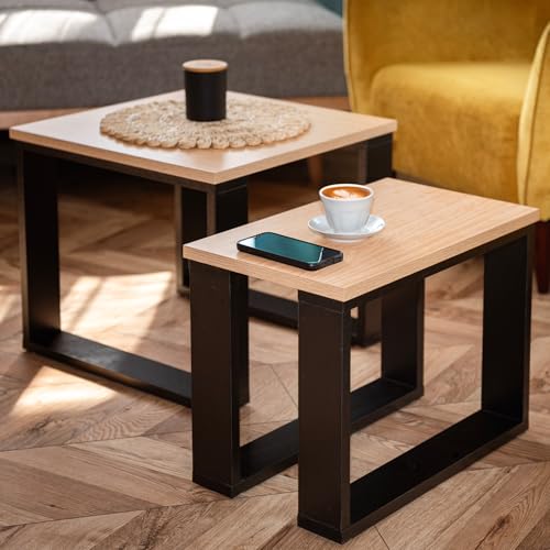 lehmann couchtisch set 2er aus holz in 2 größen - beistelltisch fürs wohnzimmer