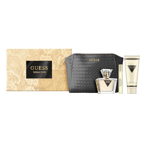 GUESS Seductive Damen Geschenkset  Eau de Toilette 75ml, Reisegröße 15ml, Körperlotion 100ml, schwarze Pochette