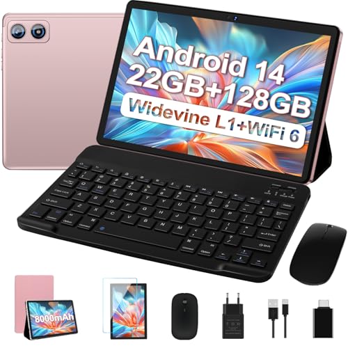 Produktbild: tablet 10 zoll android 14, 22gb ram, 128gb rom, 8-core, 8000mah, mit tastatur und maus