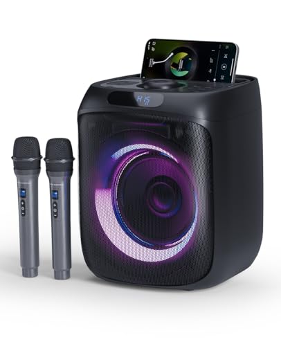 karaoke maschine mit mikrofonen, portable pa anlage, bluetooth, led-lichter, fm radio