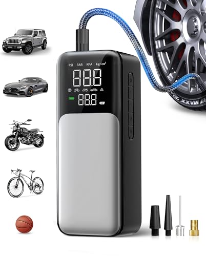 luftkompressor tragbar, fahrradpumpe mit manometer für auto, motorrad, ball