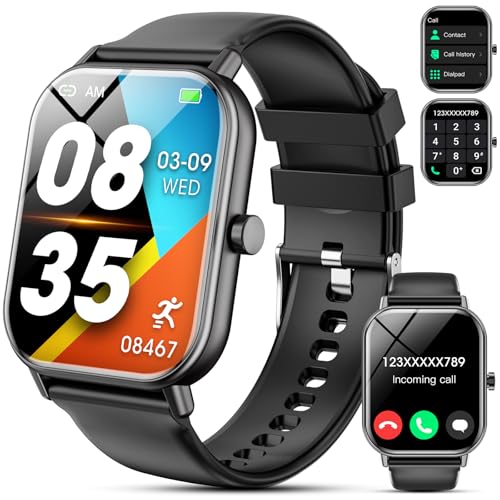 smartwatch mit bluetooth-anrufen, 1,85 zoll, fitnessuhr, ip68 wasserdicht, 200 sportmodi, herzfrequenzmesser für android