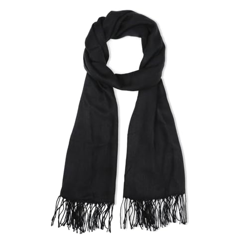 schwarzer schal damen winter warm langer schal mit fransen 70x200cm kuschelig