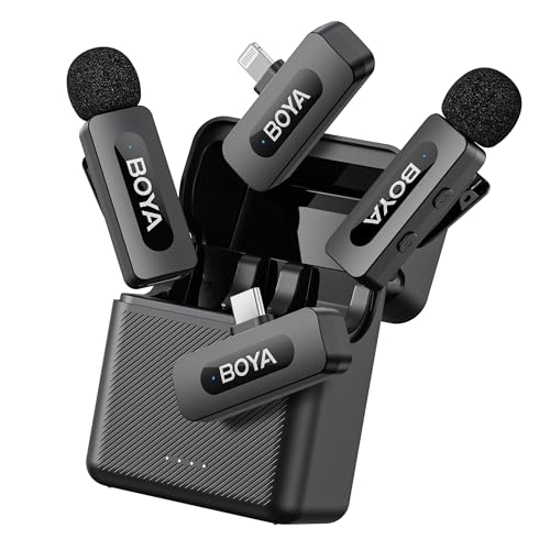 boya by-v3 kabelloses lavalier mikrofon für iphone android pc laptop, noise cancellation, 36h akku
