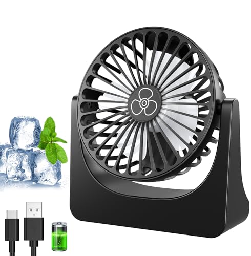 palatala usb tischventilator, mini ventilator wiederaufladbar, 3 geschwindigkeiten, 360 drehung, leise