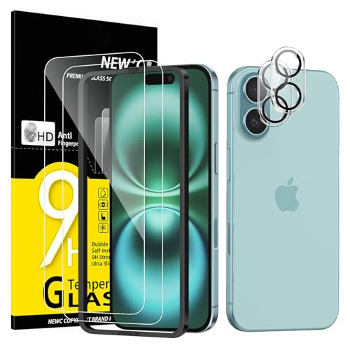 Panzerglas für iPhone 16 6,1 Zoll, 2 Stück, Kamera Schutz, 9H Härteglas, NEW'C