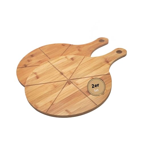 hausleben pizzateller holz 33cm rund mit griff - pizzabrett set 2er-3er-4er