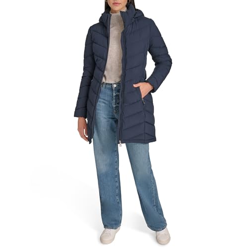 calvin klein damen puffermantel mit kapuze reißverschluss saphir dunkel M