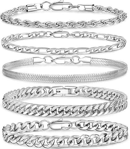 pabbeu armband herren silber 5 Stück edelstahl armband für weihnachten valentinstag geschenke