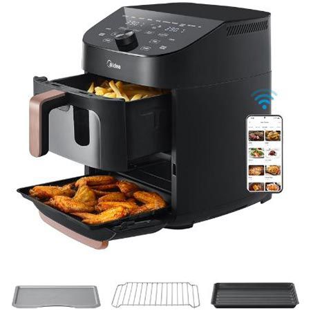 heißluftfritteuse midea double stack, 11l, smart wifi sync, 164,99