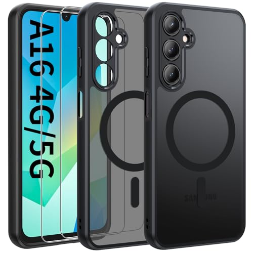 opkiegrn magnetische handyhülle samsung galaxy a16 5g/4g mit magsafe und 2 schutzfolien schwarz