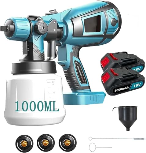 akku farbsprühsystem für makita 18v, elektro lackierpistole mit 3 spritzmustern, 1000ml